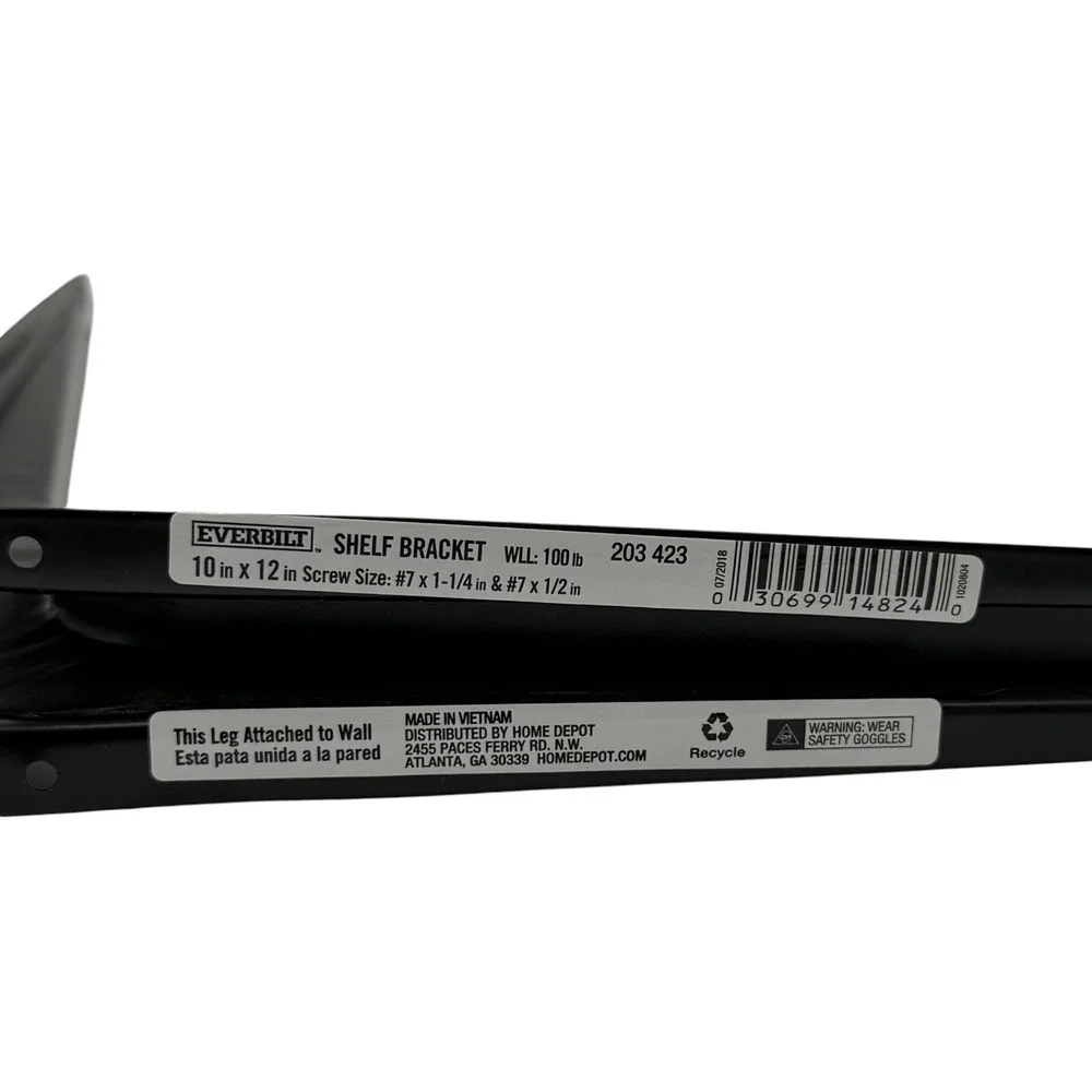 Everbilt 203 423 Shelf Bracket 10 in x 12 in Black Metal 100lb Capacity New